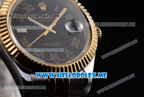 Rolex Day-Date II Asia Automatic Two Tone Case/Bracelet with Black Dial and Roman Numeral Markers - Click Image to Close